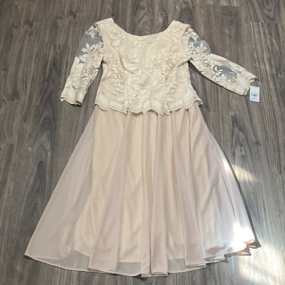 Alex Evenings Illusion Sleeve Embroidered Midi Dress in Taupe Size 4 - Picture 4 of 9